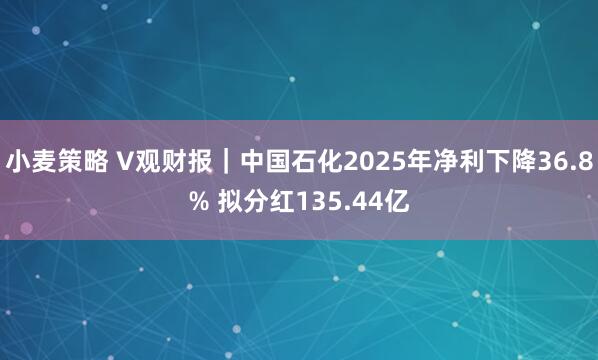 小麦策略 V观财报｜中国石化2025年净利下降36.8% 拟分红135.44亿